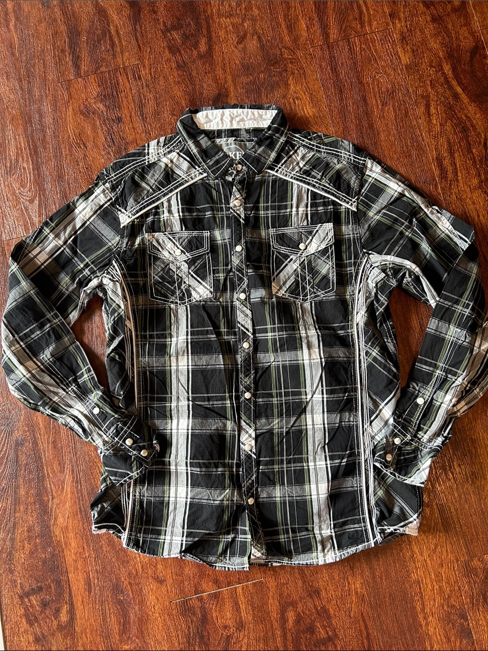 BKE Black Plaid Pearl Snap Shirt